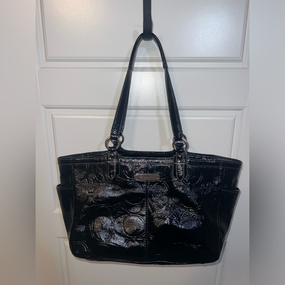 COACH Black Leather Medium Sized Tote Purse - Picture 10 of 13